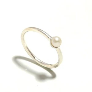 Natural Pearl 925 Gemstone Sterling Silver Minimalist Ring Jewelry For Gift Mom - Picture 1 of 4