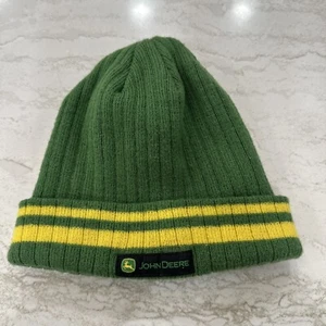 John Deere Beanie Hat Little Kid One Size Green Yellow Patch Farmer Child - Picture 1 of 7