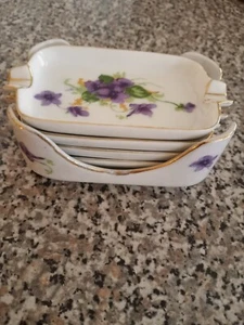 Lovely Violet Trimmed Ash Tray Set with Holder ~ - Picture 1 of 8