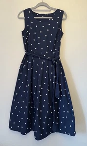 BNWT Seasalt Cornwall Belle Dress Midi UK 18 Blue Polka Dot Cotton Fit Flare - Picture 1 of 12