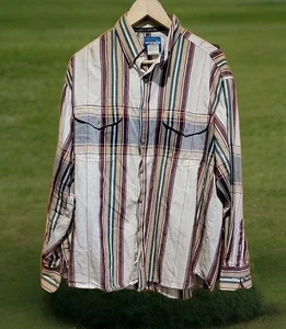 Vintage 90s Wrangler Frontier Striped Multi Color Burshpopper Shirt Size L - Picture 1 of 6