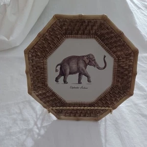 Raymond Waites Empire ELEPHANT Octagonal Decorative Faux Bamboo Rim Plate - Picture 1 of 8