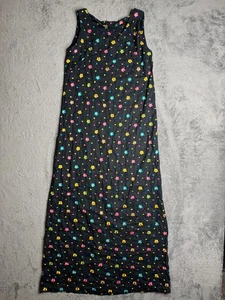 Vintage 70er 80er schwarz bestickt Blumen Maxikleid ärmellos Festival Boho - Bild 1 von 7