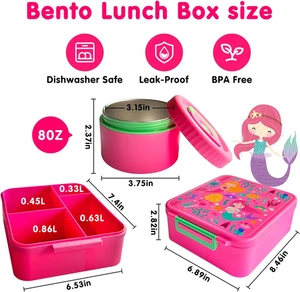 Kids Bento Lunch Box with Soup Thermo 4 Compartments Containers Leak Proof Food - Picture 1 of 7