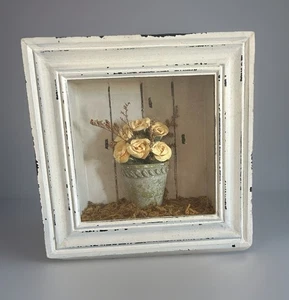 Vintage rustikaler Schattenkasten Blumentöpfe mit Holzrahmen Bauernhaus Deko Wandbehang - Bild 1 von 8