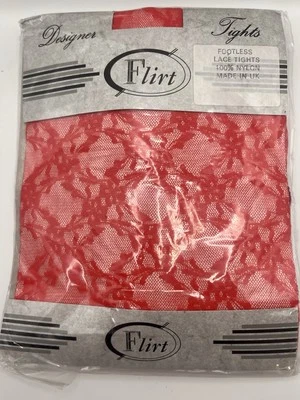 Medias Flirt Rojo Encaje Sin Pies Hechas en Reino Unido 100% Nylon Funky Años 80 Madonna De Colección Foto 1 de 4