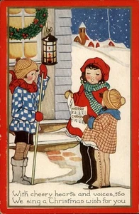 Vintage Christmas Postcard Children Caroling Holiday Cheer - Picture 1 of 2