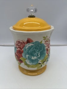 Pioneer Woman Vintage Yellow Rose Shadow Floral Cannister with Acrylic Knob 9” - Picture 1 of 9