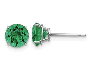 3/4 Carat (ctw) Lab-Created Green Emerald Solitaire Earrings in 14K White Gold - Picture 1 of 3
