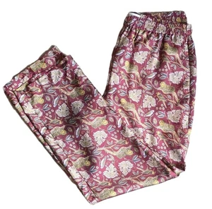 J Crew Collection Silk Pants Burgundy Jungle Cat Pull-on Elastic Waist Womens 8 - Picture 1 of 13