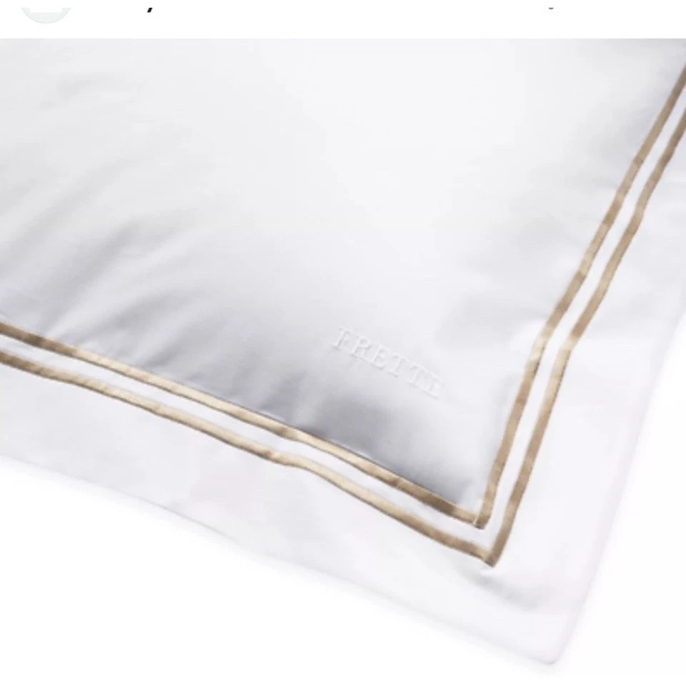Frette double bourbon percale cotton duvet cover Italy white with gold Embroider - Image 1 of 3