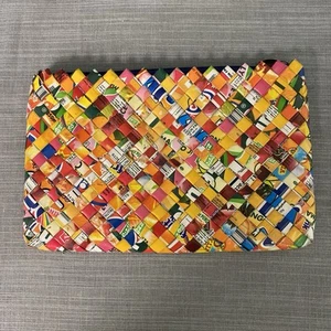 Bolso sin asas con cremallera 10 1/2x7 colorido divertido único reutilizado  - Imagen 1 de 11