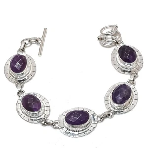 Bracciale gioiello in argento sterling 925 con pietre preziose ametista naturale misura 7-8 - Foto 1 di 1