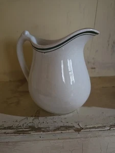 Jarra vintage 1941 Warwick Restaurant Ware Ironstone a rayas verdes - Imagen 1 de 6