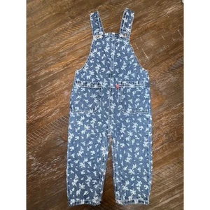Salopette Levis Denim Stampa Floreale Cinghie Regolabili Bambini Taglia 2T - Foto 1 di 7