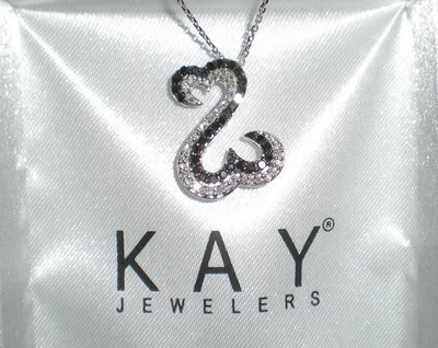 Jane Seymour Open Hearts 14K WG 1/2ct Blk/White Diamond Necklace  KAY 💎  RARE! - Image 1 of 4