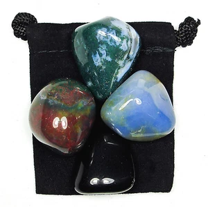 NEW BEGINNING Trommelkristall Heilset = 4 Steine + Etui + Beschreibung - Bild 1 von 2