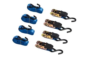 Ratchet Tie-Down Straps Motorcycle cargo 4 pack 15ft 1" Kayak Secure 1x15 1500lb - Picture 1 of 8