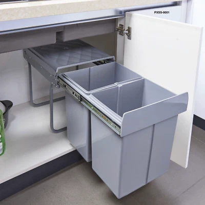 Einbau-Abfalleimer Abfallsammler Mülleimer Ausziehbar Grau 2x20L - Bild 1 von 4