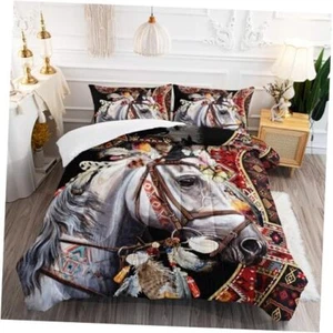 Horse Comforter Set Queen Size,Tribal Exotic Aztec Bedding Set,Dream Catcher - Picture 1 of 7