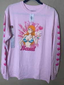 NAMI One Piece ANIME Long Sleeve Pink Heart Ripple Junction T Shirt - Picture 1 of 5