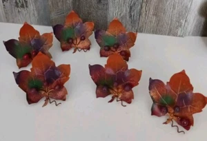 Fall Maple Leaf Napkin Rings Set Of 6 Thanksgiving Vintage  - Picture 1 of 5
