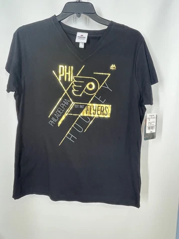 NWT Philadelphia Flyers NHL Hockey Black Fashion V-Neck T-Shirt Women's XL New Cover