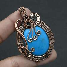 Turquoise Gemstone Handmade Copper Wire Pendant Jewelry 2.32" AP-7364