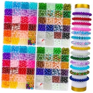2400 PCS 8mm Glass Beads Bracelet Making Kit, 47 Colors Glass Beads 4Box - Picture 1 of 7