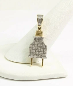10K Yellow Gold Natural Diamond Pave Socket Plug Charm Pendant 4 Grams - Picture 1 of 8