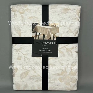Tovaglia jacquard misto lino Tahari champagne/naturale floreale e foglia 60x104 - Foto 1 di 6