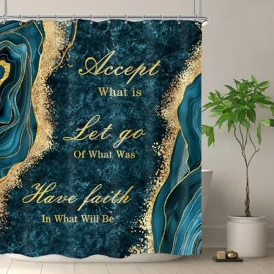  Teal Blue Marble Shower Curtain 60Wx72H Inch Inspirational Quotes Abstract  Foto 1 de 4