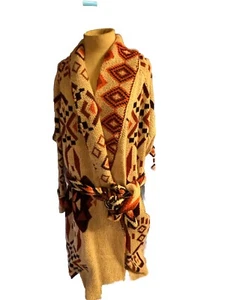 Woman Within Long Aztec Orange Brown White Long Plus Sweater Sz 22/24 - Picture 1 of 10