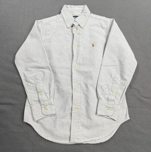 Ralph Lauren Boys Size 6 Blue Striped Button Down Shirt Oxford Flesh Pony Preppy - Picture 1 of 11