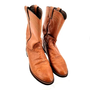 Justin 3021 Herren Exotic Roper Stiefel Cognac Glatt Strauß 8B - Bild 1 von 9