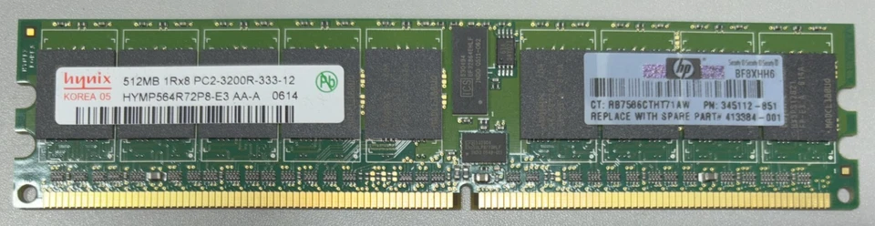 HP 345112-051 Memory 512 MB PC2 3200R-333-12-A3 - Image 1 of 1