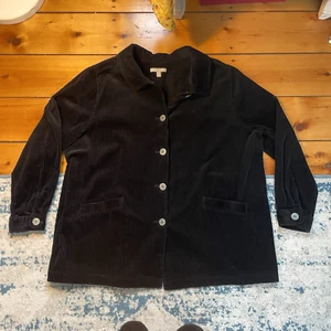 Womens Black Corduroy Chore Coat Pleated 1X Size 22/24 Oversized Loose Fit Boho - Picture 1 of 6
