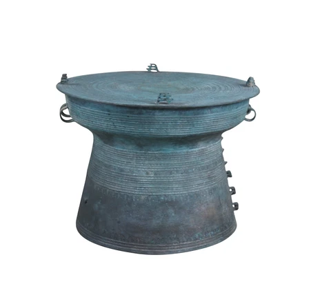 20th Century Southeast Asian Burmese Bronze Rain Drum Cocktail Table Green 24" Cover