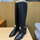 GIANNI VERSACE Long Boots Quilted Style Leather Sunburst hardware Black Size35