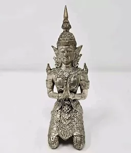 Estatua de Buda Tailandés Ídolo Bronce Latón Chapado en Plata Mujer - Imagen 1 de 6