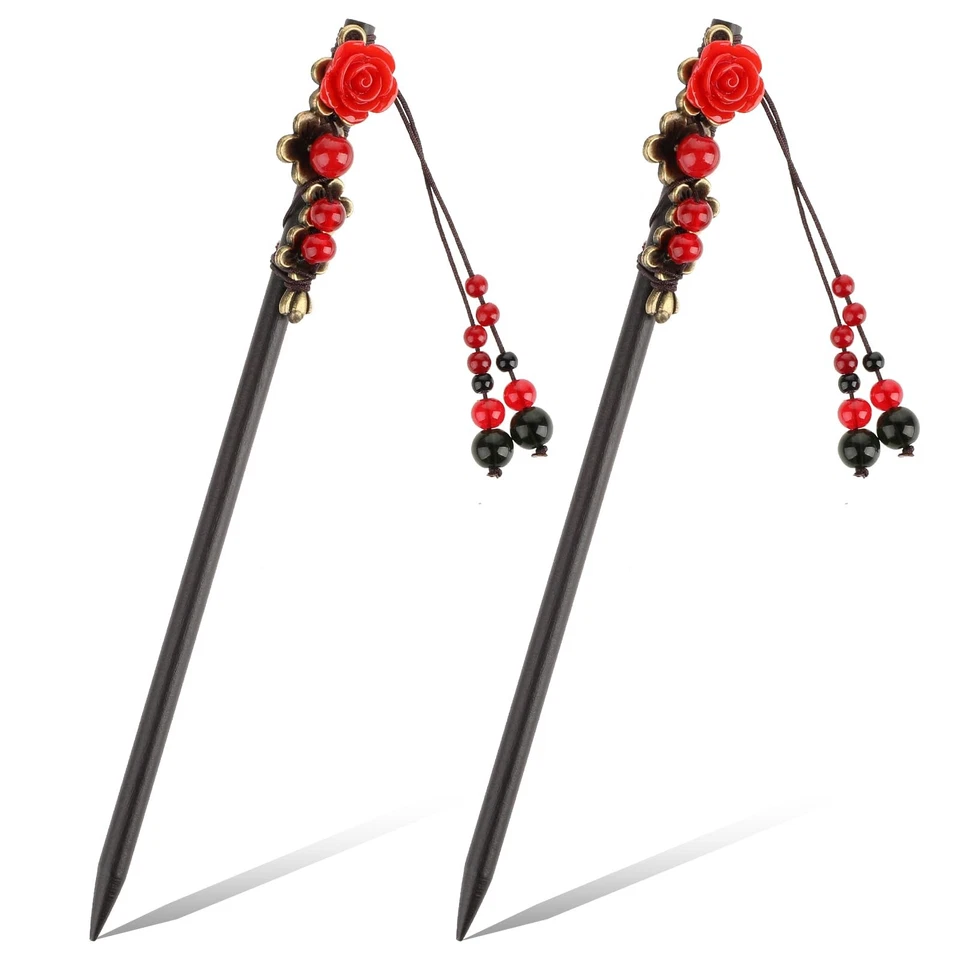 2 Pack Chinese Hair Sticks Chinese Hair Pins Hair Chopsticks Retro Wooden - Image 1 of 4
