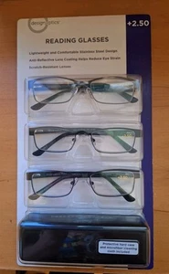 Design Optics Reading Glasses +2.50 3 pack with case and cloth NEW - Picture 1 of 8