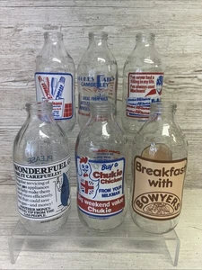 6 botellas de leche de vidrio publicitarias vintage Unigate Gas, Bowyers, Macleans - Imagen 1 de 13