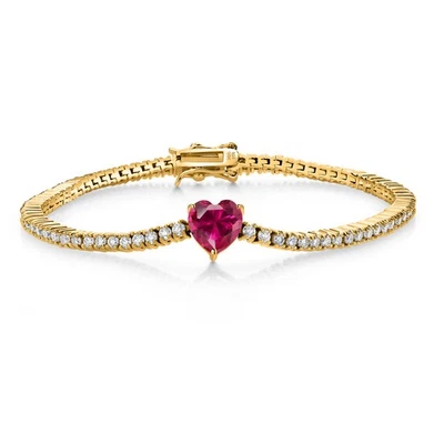 Pulseira de tênis feminina folheada a ouro amarelo 18K prata (4,53 CTTW, pedra preciosa - Imagem 1 de 4