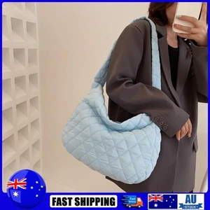 Fashion Women Shoulder Bag Quilted Rhombus Pattern Tote Shopper Handbag (Blue) - Picture 1 of 11