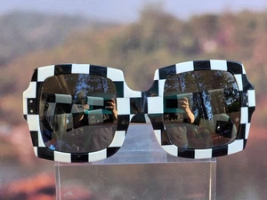 Vintage black & white checkered France Women's Sunglasses small - Picture 1 of 6