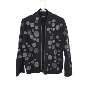 Nic + Zoe Art To Wear Abstract Cardigan L Womens Black Lagen Look Long Sleeve - Picture 1 of 8