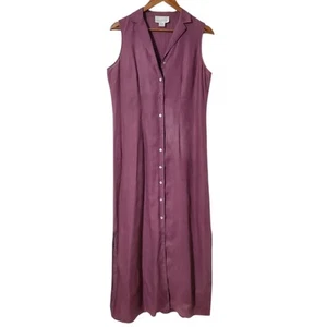 Vintage CASUAL CORNER Linen Maxi Shirt Dress Size 8 Purple Sleeveless Womens  - Picture 1 of 10