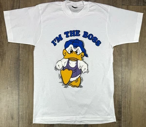 Vintage 1990er I'm the Boss Cartoon Donald Duck weißes kurzärmliges T-Shirt Medium - Bild 1 von 10