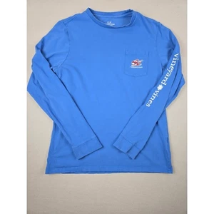 T-shirt Vineyard Vines ragazzo XL 18 manica lunga tasca blu balena grafica inverno neve - Foto 1 di 9